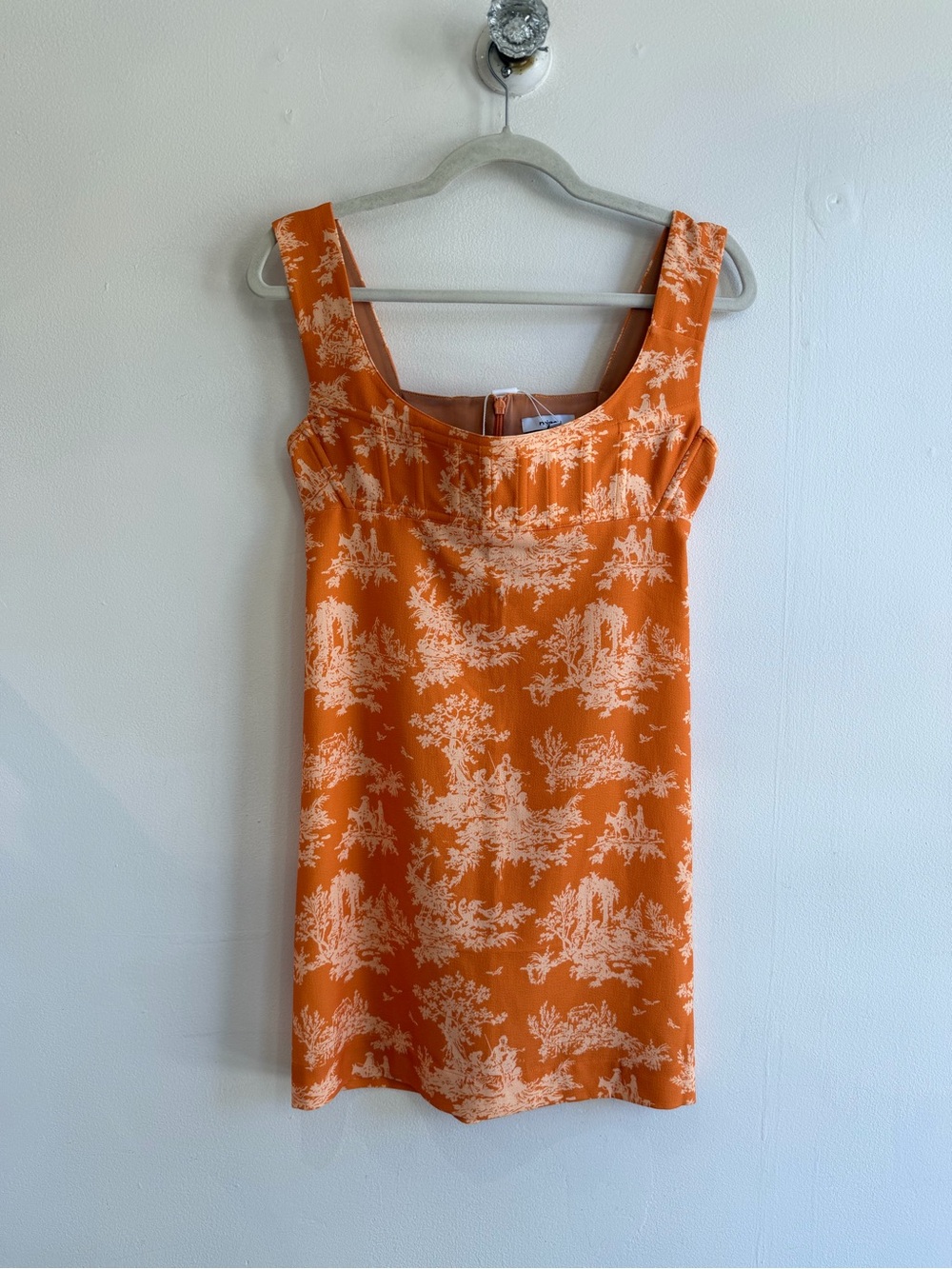 Miaou ‘Vivi’ Orange Toile Print Square-Neck Mini Dress